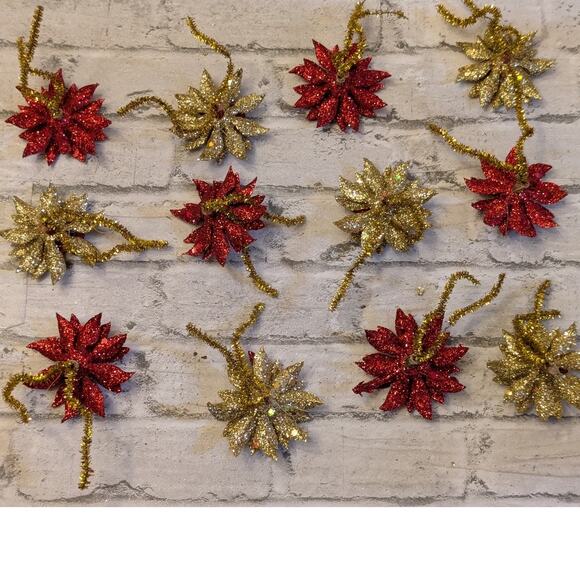 Crafting Poinsettias Sparkly Christmas Flower Gold & Red - Picture 2 of 6